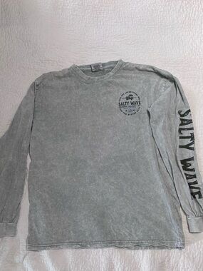 Salty Wave Men's Long Sleeve Crewneck T-Shirt - Gray XL